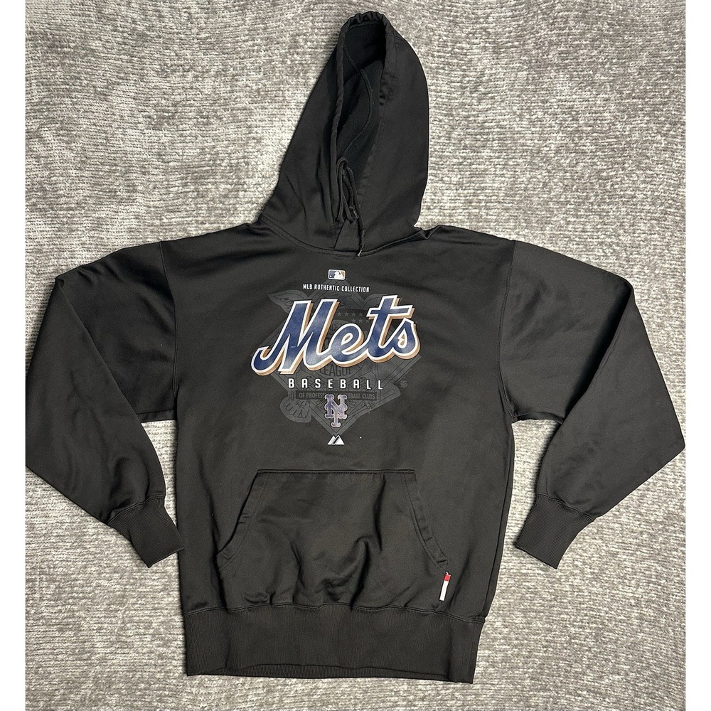 New York Mets Hoodie Mens M Black Majestic Therma Base Fleece MLB Baseball